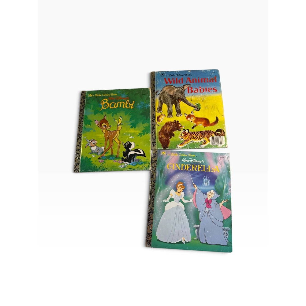 Vintage Little Golden Books Lot of 3 Disney Bambi Cinderella Wild Animal Babies